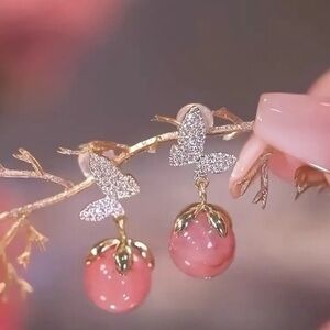 Butterfly Strawberry Diamond Drop Earrings